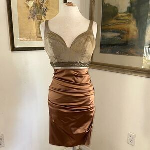 Nicole Miller Collection Bodycon Dress w/ Bronze Satin Ruched Skirt Size 4